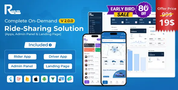 ReadyRide – Complete Ride Sharing Rider & Driver Mobile Apps with Web Admin Panel | RiderShare App