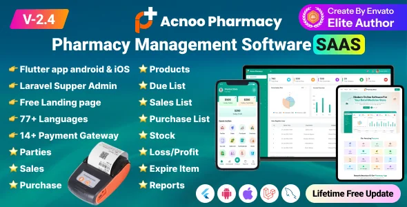Acnoo Pharmacy - SaaS Pharmacy Management Software & Flutter App with Admin Panel