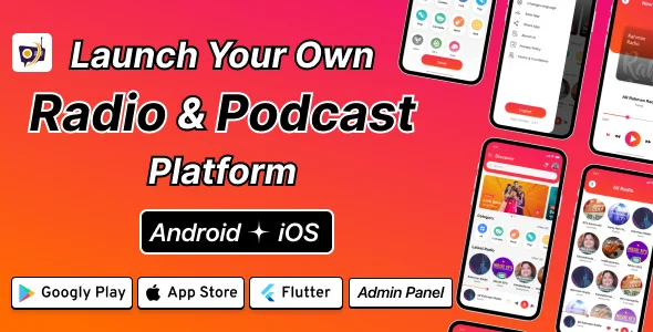 DTRadio - Online Radio, Podcasts & Live Events Flutter App (iOS - Android) with admin panel