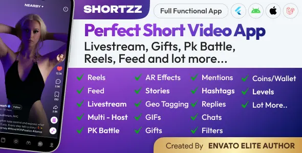 Shortzz : Tiktok Clone - Short Video App Live streaming, PK Battle, Feed, Story etc. Flutter/Laravel