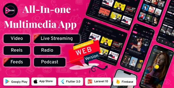 DTTube-Video-Reels-Podcast-Live Streaming Flutter App Android-iOS-Web with Admin Panel YouTube Clone