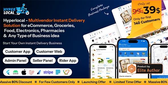 Hyperlocal v1.0.2 - Multivendor eCommerce, Grocery, Food, Pharmacy Flutter Delivery app - Admin & We