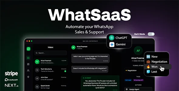 WhatSaaS v1.0 - Multi-Tenant WhatsApp Sales & Support: Chatbots, Flow Builder & API Access