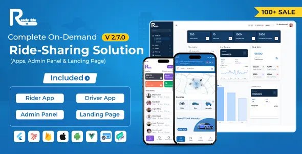 ReadyRide v2.6 - Complete Ride Sharing Rider & Driver Mobile Apps with Web Admin Panel