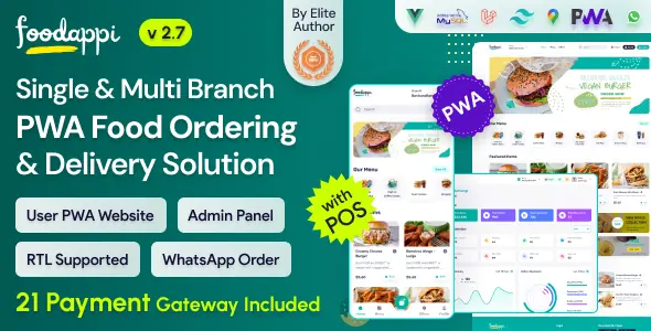 FoodAppi v2.6 - PWA Food Delivery System and WhatsApp Menu Ordering with Admin Panel - nulled