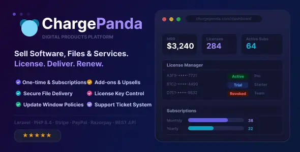 ChargePanda v1.2.1 - PHP Script to Sell Digital Products, Downloads, Subscriptions & Licenses