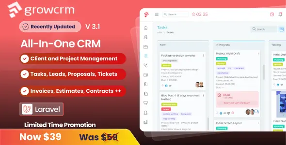 Grow CRM v3.1 - Laravel Project Management - nulled
