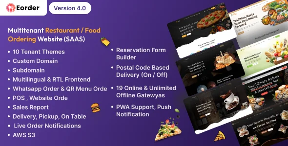 Eorder v4.0 - Multitenant Restaurant / Food Ordering Website (SAAS)