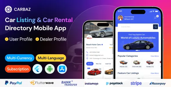 Carbaz v2.0.0 - Car listing & Car Rental Directory Flutter App