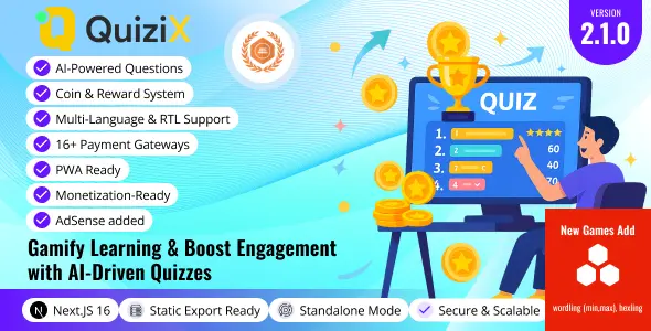 QuiziX v2.1.0 - AI Quiz & Trivia Game - Laravel + Next.js Gamified Quiz Platform