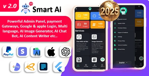 Smart AI app v2.0 - ChatGPT AI - AI Android + iOS + Web with Admin Panel