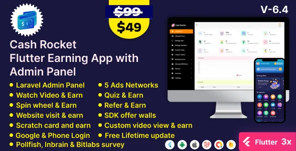 Cash Rocket – Flutter Online Earning App with Admin Panel