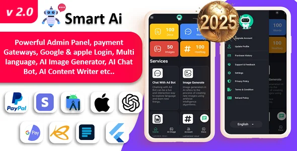 Smart AI app | ChatGPT AI | AI Android + iOS + Web with Admin Panel | Payment Gateways | Multi Login