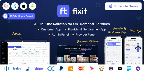 Fixit | Multi Vendor On Demand, Handyman, Home service Flutter App with Admin Complete Solution