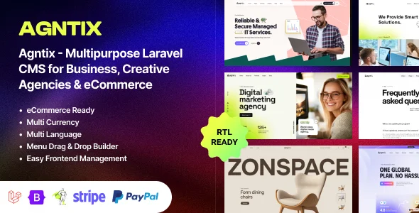 Agntix - Multipurpose Laravel CMS for Business, Portfolio, Creative Agencies & eCommerce