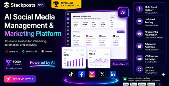 Stackposts - AI Social Media Management & Marketing SaaS Platform With All 93 Modules